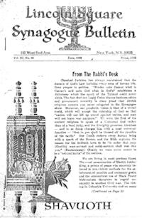 Lincoln Square Synagogue Bulletin Vol. III No. 16