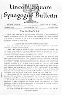 Lincoln Square Synagogue Bulletin Vol. V No. 2