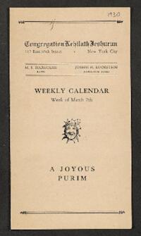 Kehilath Jeshurun Bulletin