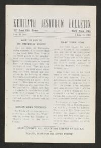 Kehilath Jeshurun Bulletin
