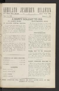 Kehilath Jeshurun Bulletin