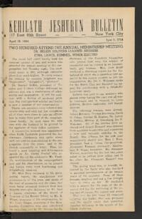 Kehilath Jeshurun Bulletin