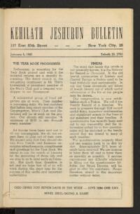 Kehilath Jeshurun Bulletin