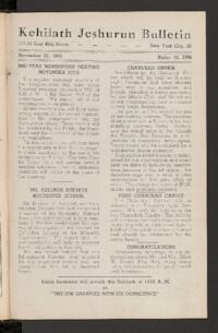 Kehilath Jeshurun Bulletin