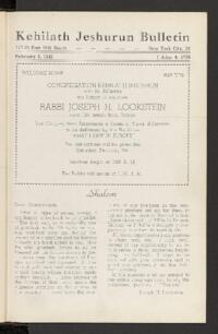 Kehilath Jeshurun Bulletin