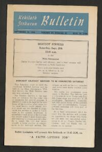 Kehilath Jeshurun Bulletin Vol. XV No. 20