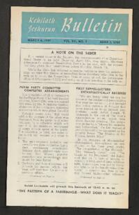 Kehilath Jeshurun Bulletin Vol. XVI No. 9