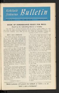 Kehilath Jeshurun Bulletin Vol. XVII No. 35