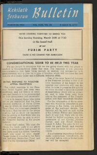 Kehilath Jeshurun Bulletin Vol. XVIII No. 28