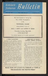 Kehilath Jeshurun Bulletin Vol. XVIII No. 35