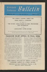 Kehilath Jeshurun Bulletin Vol. XIX No. 28