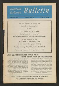 Kehilath Jeshurun Bulletin Vol. XIX No. 33