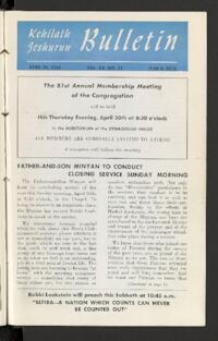 Kehilath Jeshurun Bulletin Vol. XX No. 31