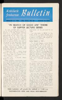 Kehilath Jeshurun Bulletin Vol. [XXII] No. 20