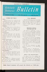 Kehilath Jeshurun Bulletin Vol. XXVI No. 1