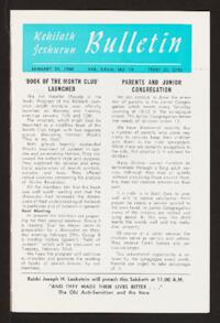 Kehilath Jeshurun Bulletin Vol. XXVIII No. 19
