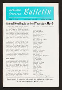 Kehilath Jeshurun Bulletin Vol. XXVIII No. 31