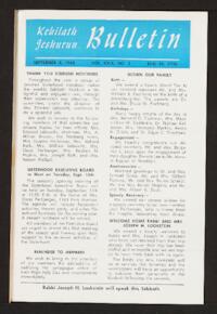 Kehilath Jeshurun Bulletin Vol. XXIX No. 1