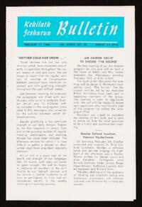 Kehilath Jeshurun Bulletin Vol. XXXIV No. 20