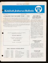 Kehilath Jeshurun Bulletin Vol. L No. 1