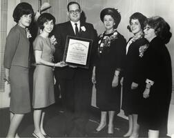 Stern College Alumnae Association presents plaque to SCW Dean Dan Vogel. Dean of Students Elizabeth Isaacs  also pictured.