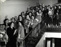Teachers Institute for Women (TIW) students on stairs
