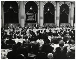 President Samuel Belkin speaking at first commencement dinner, Hotel Plaza