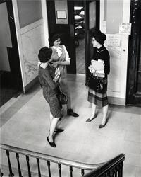 Students chatting in hallway