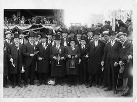 Dignitaries with trowels used for cornerstone laying ceremony for Yeshiva College