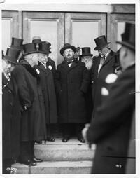 President Bernard Revel with dignitaries and rabbinic leaders outside main building on Yeshiva College's new campus at the dedication ceremony